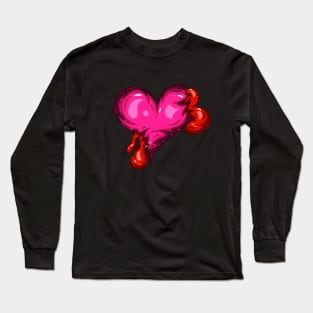 Pink Dead Zombie Heart Cartoon Illustration with Blood and for Valentines Day or Halloween Long Sleeve T-Shirt